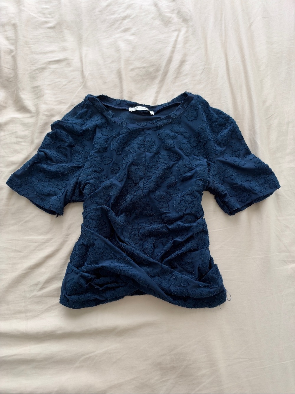 Zara Navy Blue Floral Short Sleeve Blouse